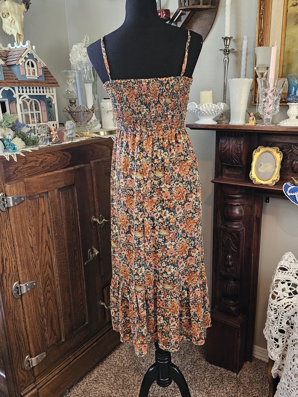 Sadie & Sage Vintage Academic Floral Halter Midi Dress Small - Picture 4 of 12